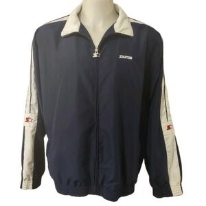 Starter Jacket Men's Size XL Pockets Long Sleeve Full Zip Pockets Logo Navy Blue